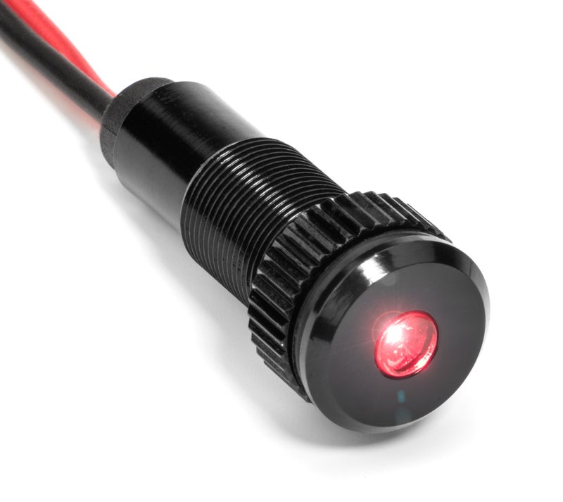 Oznium PLUG-N-PLAY Instrument Cluster LED Indicator Light Dash Bulbs. Aluminum Pilot Lights. Colored Acrylic Lens. Flush Panel Mount 5/16" 8mm 12V for Speedometer Odometer Tachometer (Black Bezel, Red LED) - Image 1